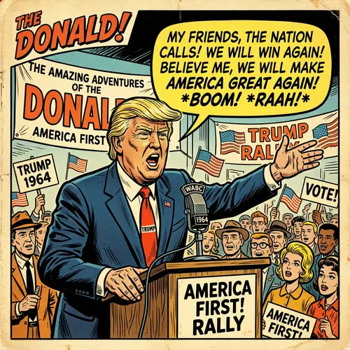 Vintage Donald Trump Cartoon in 1960s Comic Style