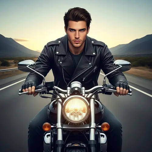 Enigmatic Brunette Man on Motorcycle | Mystery & Allure
