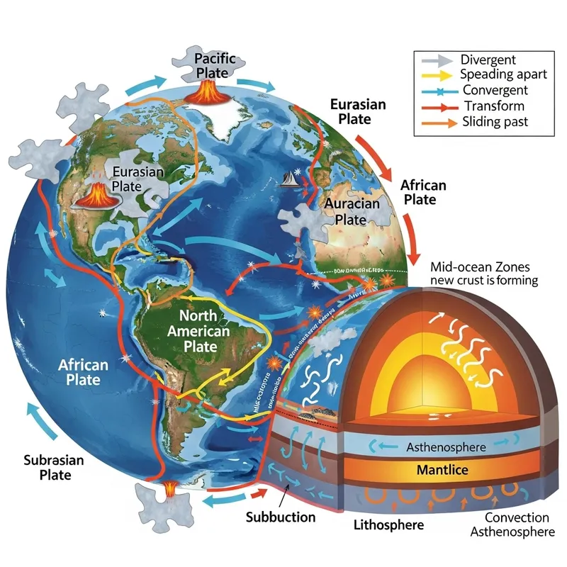 Tectonic Plates Movement - Diagram & Illustration