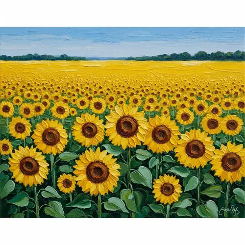 Impressionist Sunflower Field Art | Tranquil Landscape Painting