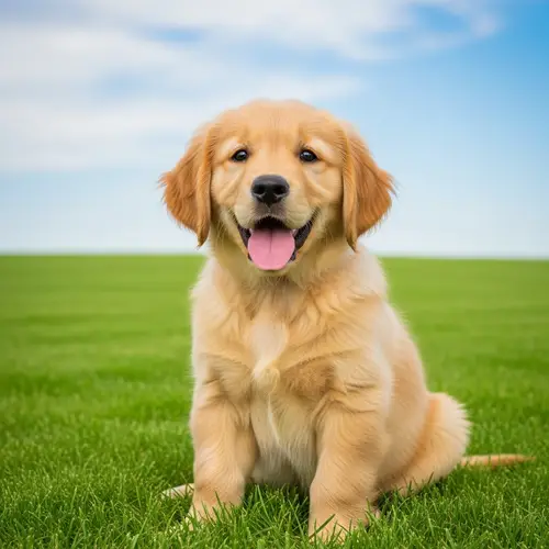 Adorable Golden Retriever Puppy on Vibrant Green Grass