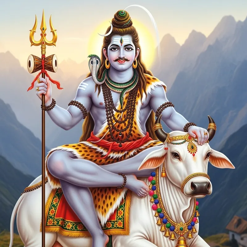 Lord Shiva with Mustache on White Bull | Divine Trident and Vibrant Brilliance Lord Shiva with Mustache on White Bull | Divine Trident and Vibrant Brilliance