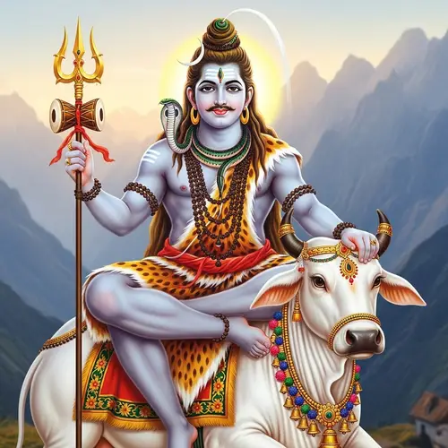 Lord Shiva Divine Trident on White Bull | Serene Spiritual Ambiance