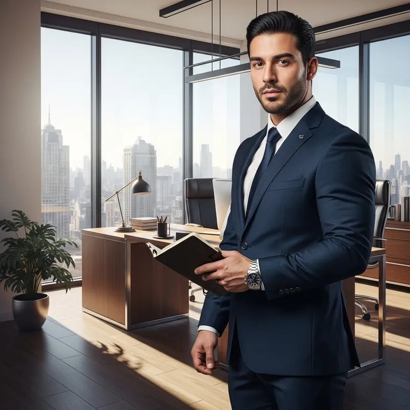 Muscular Hispanic Businessman in Sleek Modern Office Muscular Hispanic Businessman in Sleek Modern Office