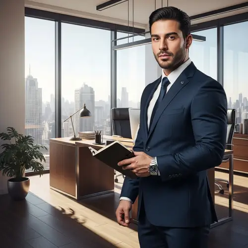 Hispanic Muscular Businessman in Modern Office