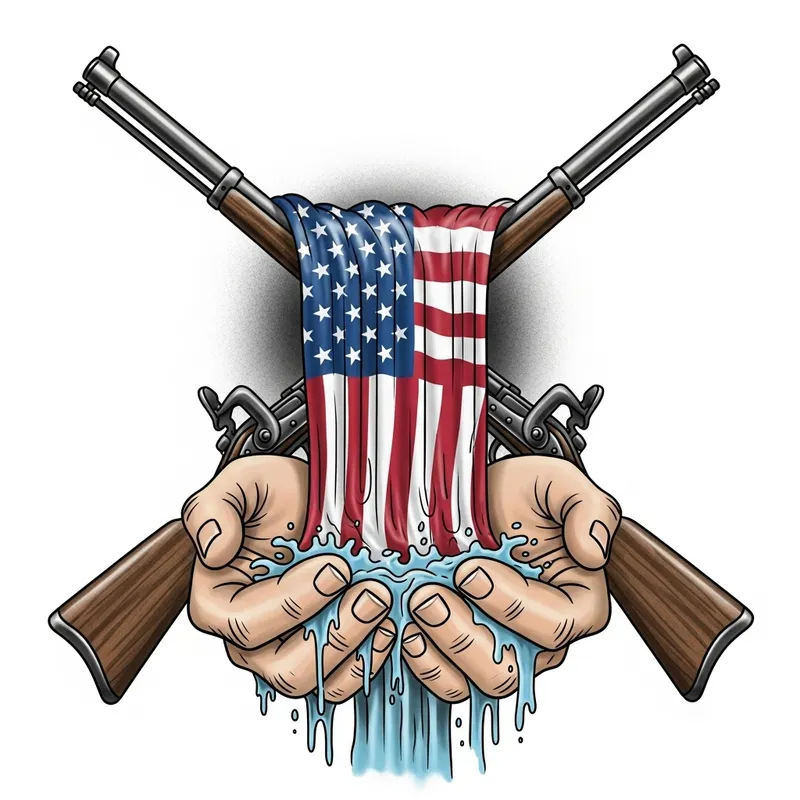 American Flag Waterfall Tattoo Art with Rifles American Flag Waterfall Tattoo Art with Rifles