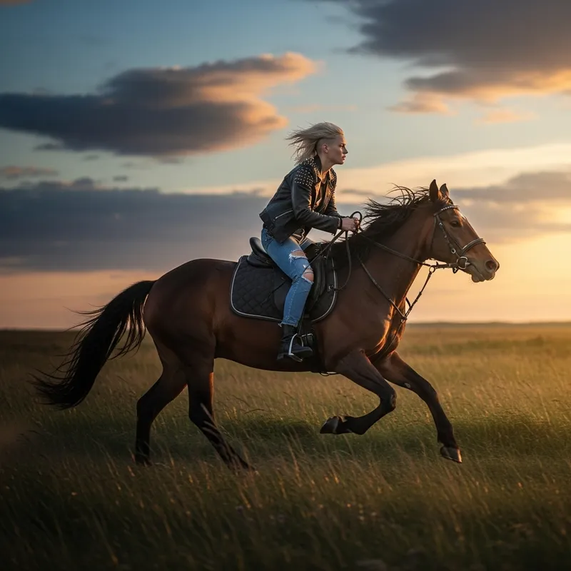 Unique Horseback Ride with a Blonde Rider