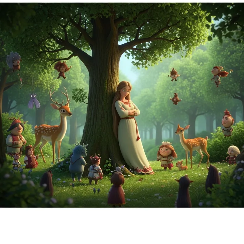 Tranquil Forest Spirit in Enchanted Greenery | Mythical Creatures & Peaceful Harmony