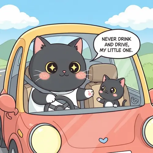 Cute Black Daddy Cat Teaching No Drink & Drive Lesson