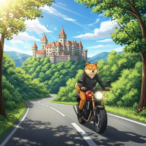 Shiba Inu Riding Motorcycle Past Bojnice Castle in Central Europe