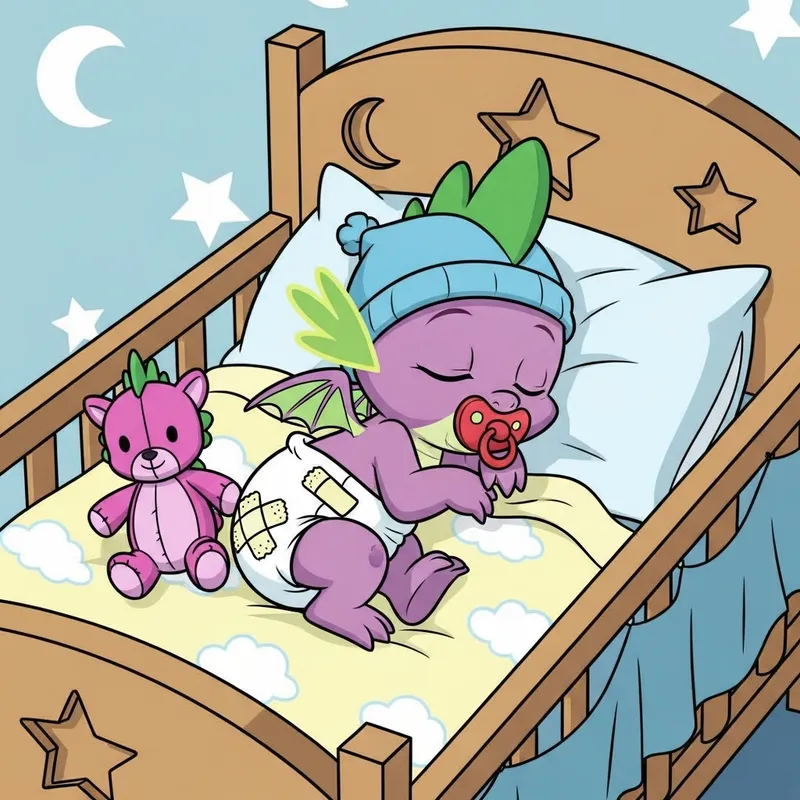 Newborn Spike Baby Dragon Sleeping with Pacifier in Cartoon Baby Cap