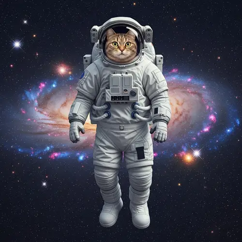 Astronaut Cat: Comical Feline Figure in Space Suit