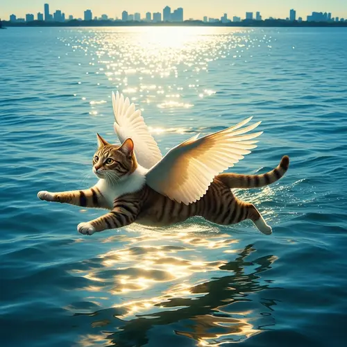Unique Creature - Cat with Chicken Wings Swimming in Manila Bay