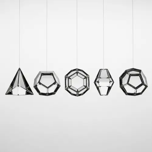 Modern Glass Sculpture Installation: Geometric Forms in Natural Lighting