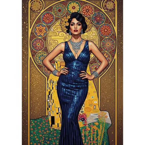 Glamorous Woman in Vibrant Evening Gown Art
