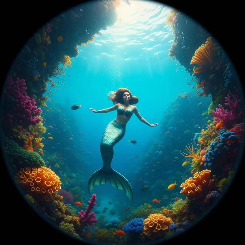 Surreal Underwater Mermaid Painting in Vibrant Fantasy Scene Surreal Underwater Mermaid Painting in Vibrant Fantasy Scene
