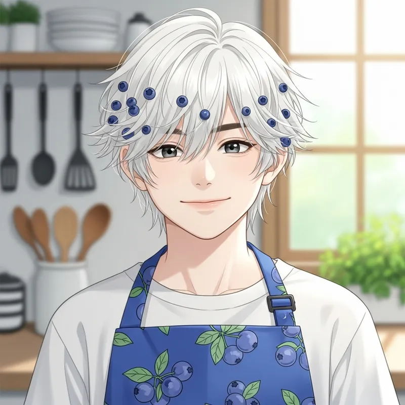 Blueberry Motif Boy with White Hair Profile