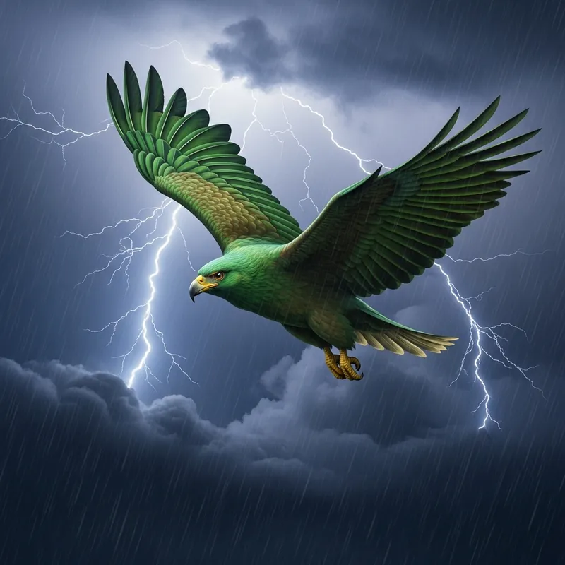 Green Eagle Soaring in Thunderstorm