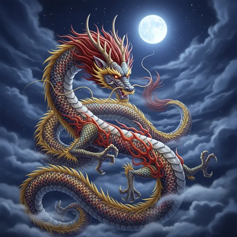 Asian Style Dragon in Moonlit Sky