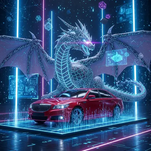 High-Tech Cyber Security Dragon Protecting BMW 320i Car