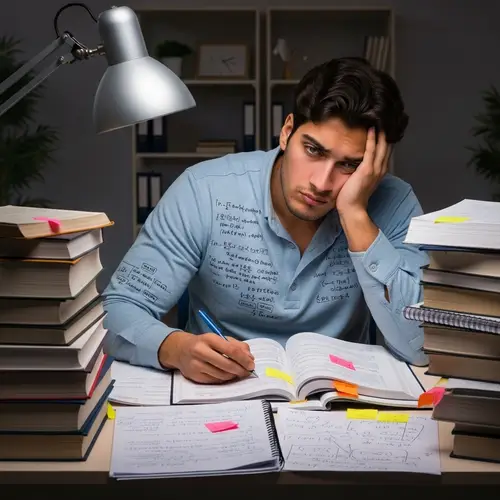 Hispanic College Student Studying Exhaustively for Exams