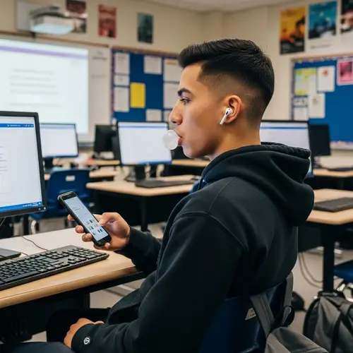 Male Student with Fade Haircut in Classroom Setting