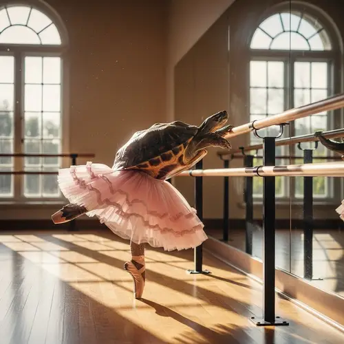 Tutu-Wearing Turtle in Classical Dance Ballet Class