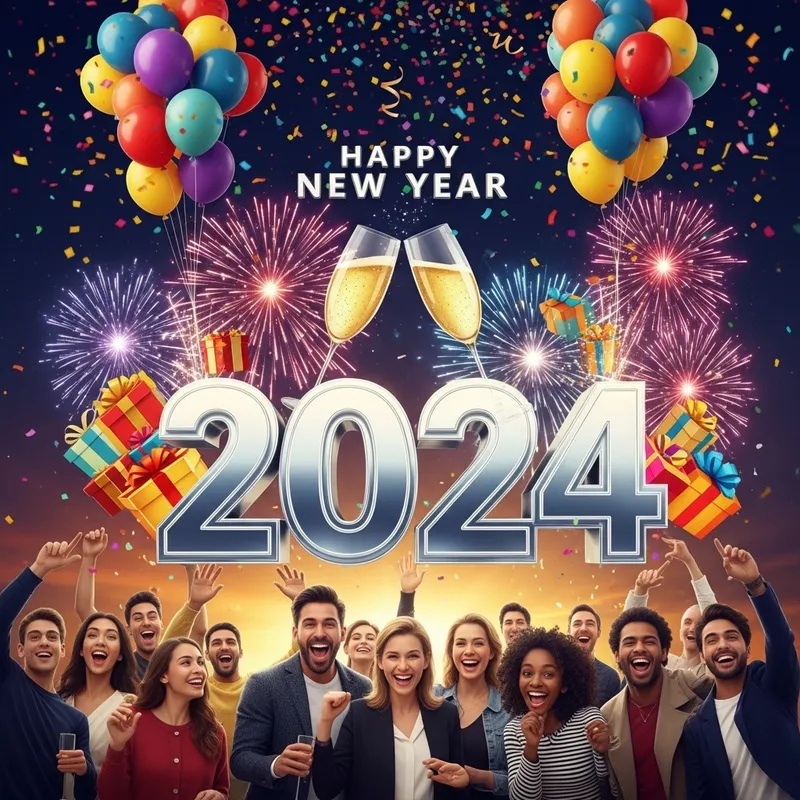 2024 New Year Celebration | Festive Fireworks & Champagne Scene