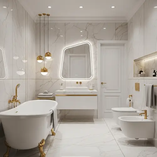 Luxurious Modern Bathroom with Gold Accents | High-Quality Materials