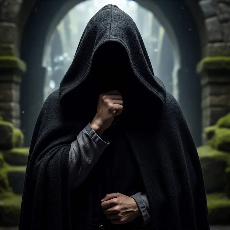 Contemplative Figure in Hood: A Captivating Mystery Contemplative Figure in Hood: A Captivating Mystery