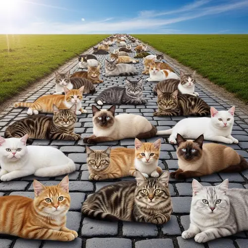 Whimsical Pathway: Cats on a Sunny Day