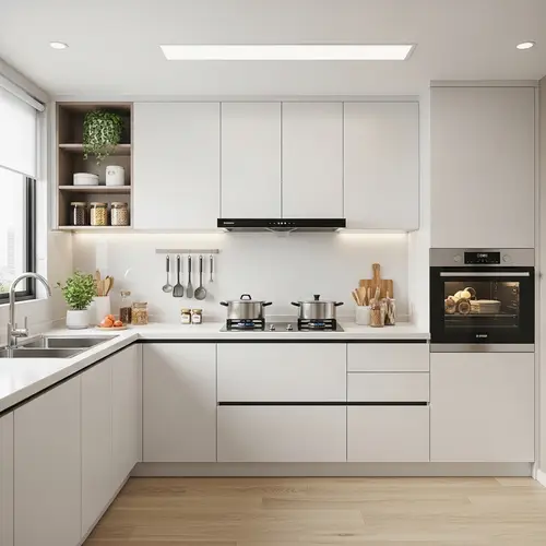 Modern Apartment Kitchen Interior Design: Efficient L-Shape Layout