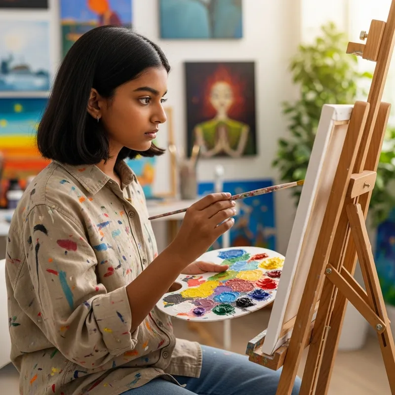 Creative Girl Painting a Colorful Canvas