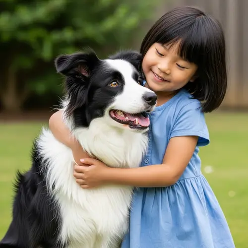 Heartwarming Embrace Between Border Collie and Little Girl | Joyful Moment