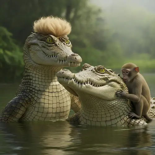Jealous Crocodile's Wife Doubts Husband's Unlikely Friendship with Monkey
