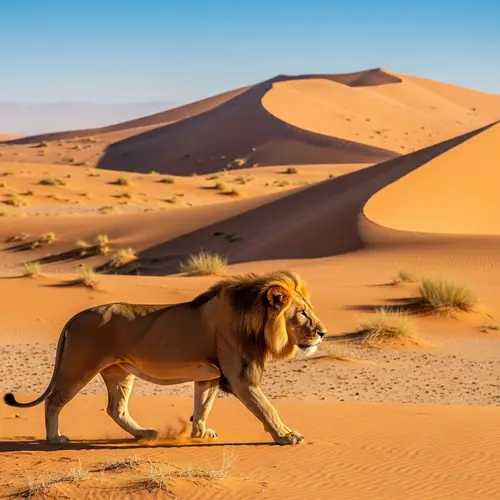 Majestic Lion Roaming in Hot Desert | Wildlife Photography