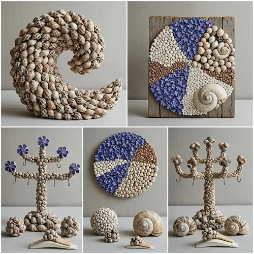 Creative Decorative Pieces Made from Periwinkle and Snail Shells