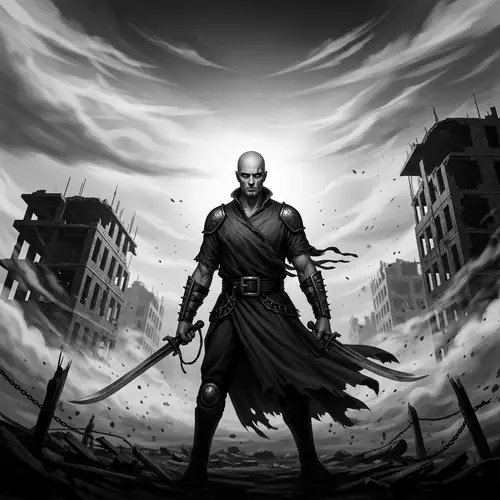 Resilient Man in Apocalyptic Scene: Symbol of Defiance