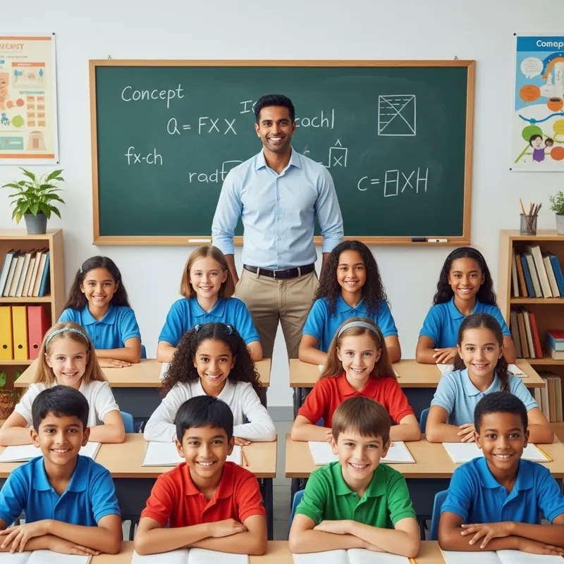 South Asian Male Teacher Poster with 10 Diverse Students