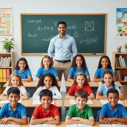 Diverse Classroom Poster with Teacher and 10 Students