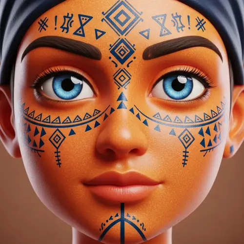 Realistic 3D Cartoon Orange Face with Amazigh Symbols