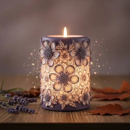 Beautifully Crafted Candle with Floral Patterns | Ethereal Atmosphere