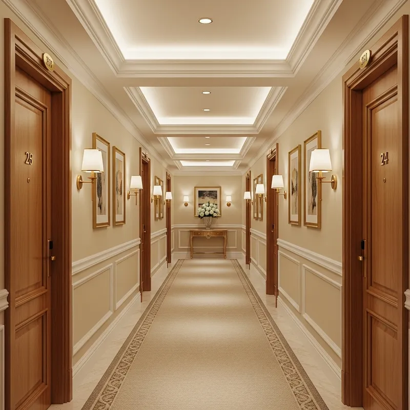 Elegant Hotel Corridor: Comfort and Luxury