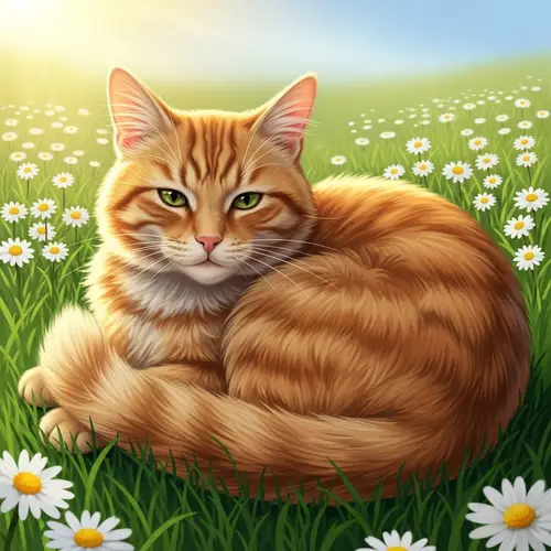 Relaxing Ginger Cat in Golden Afternoon Sun