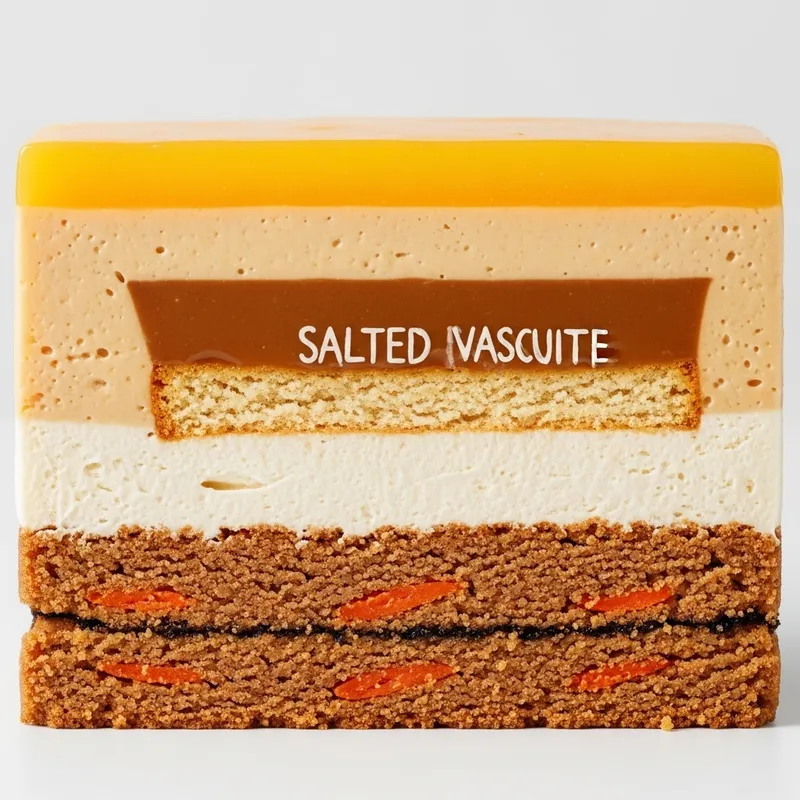 Decadent Layered Cake with Carrot Biscuits, Cream, Salted Caramel, and Orange Curd