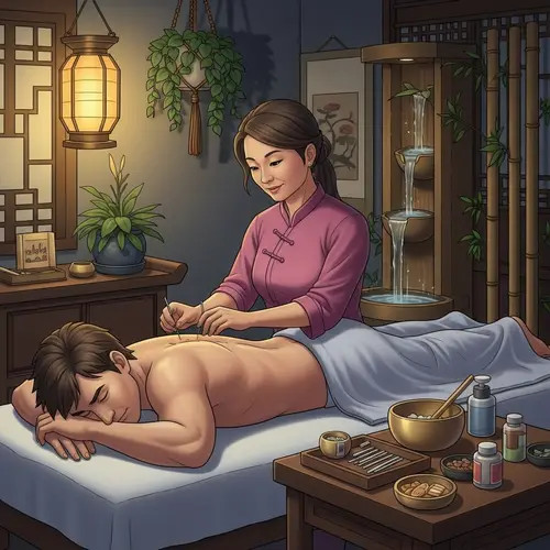 Serene Acupuncture Therapy Session with Traditional Eastern Influences