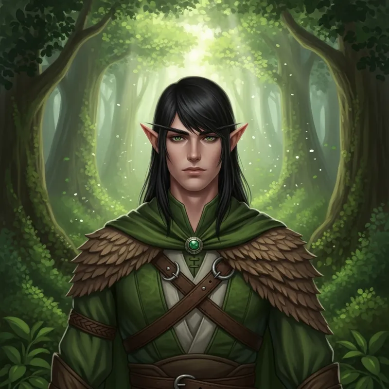 Mystical Elf with Lush Black Hair and Emerald Eyes