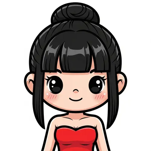 Cute Chibi Mascot in Red Dress - Adorable Character Art