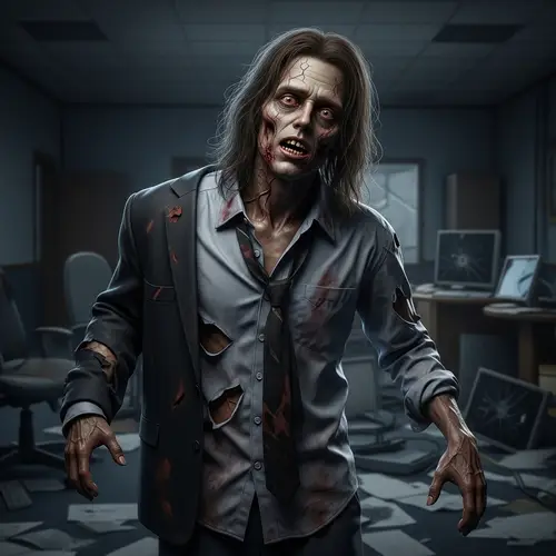Office Zombie with Long Brown Hair