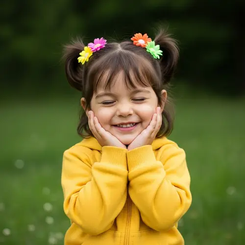 Joyful Two-Year-Old Hispanic Girl with Pigtails in Vibrant Yellow Tracksuit